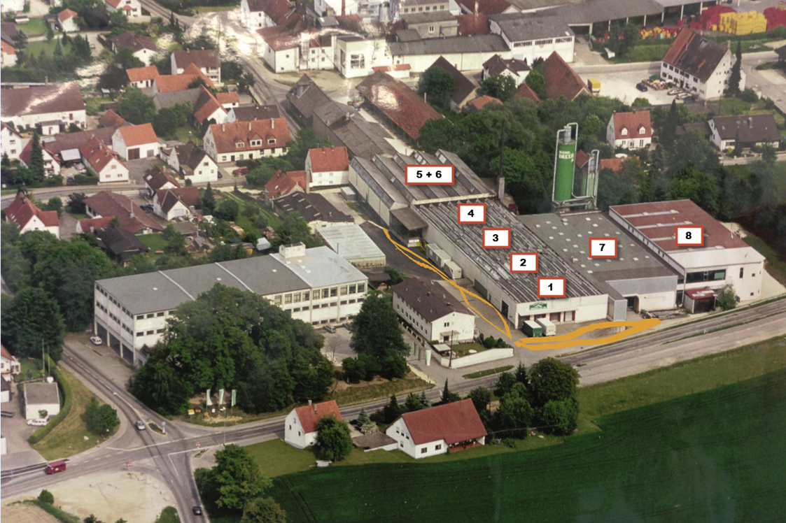 Einstellplatz: Hier sieht man unsere Hallen 1-8 von oben - Drexel-Mietpark zwischen Augsburg und München