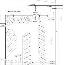 Einstellplatz: Hallenplan. zZt sind etliche Plätze bereits prov reserviert - Camperhalle Neuenegg